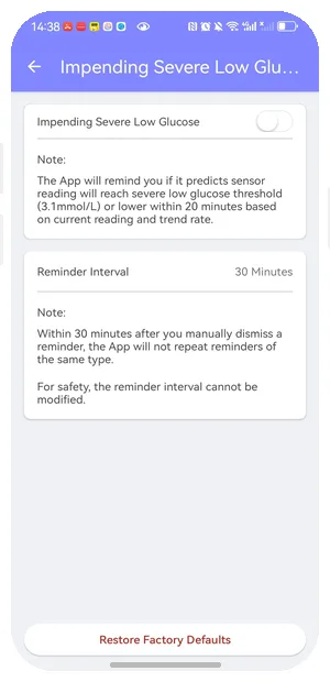 Glucose trend visualization and prediction chart on EverChek CGM app